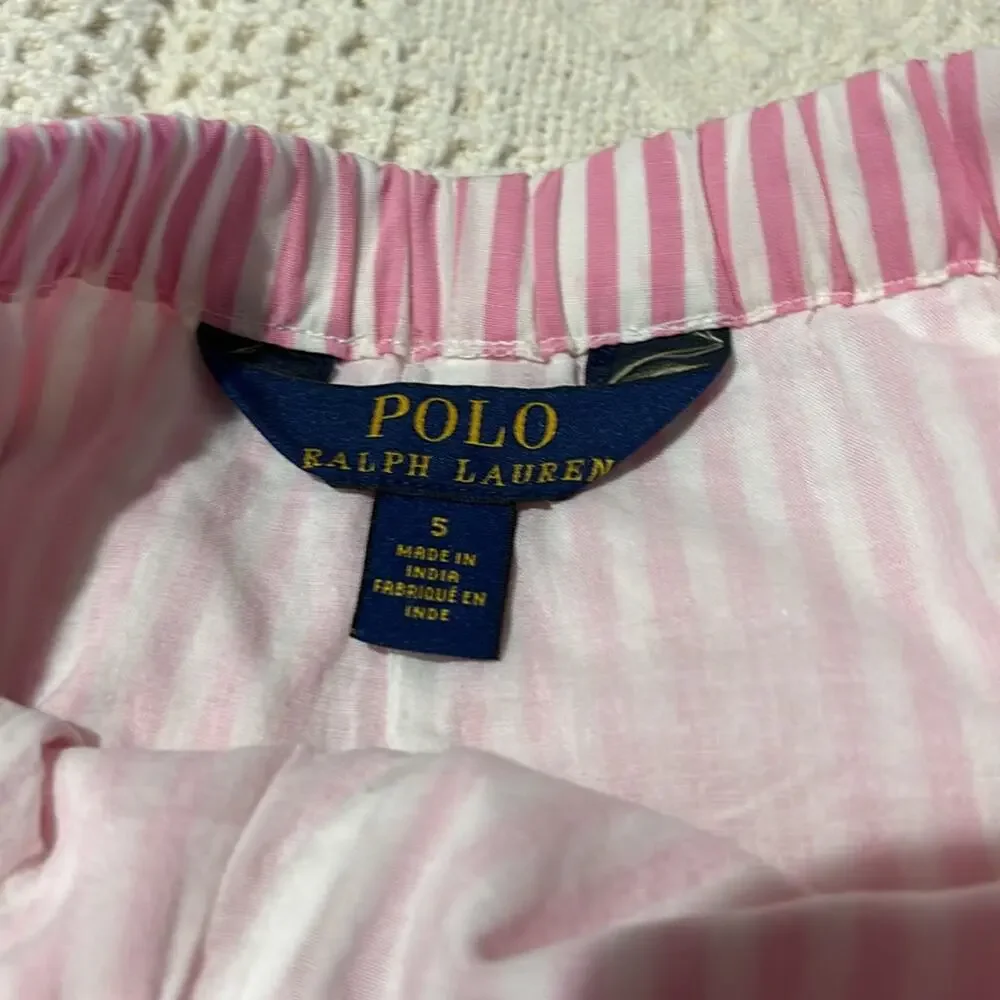 ralph Lauren 5 pink white stripe elastic waste lined short eyler hemline nwt